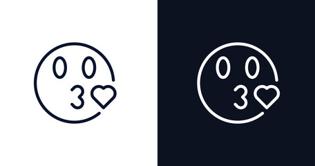 kiss smile icon. Thin line kiss smile icon from people collection. Outline vector isolated on dark blue and white background. Editable kiss smile symbol can be used web and mobile