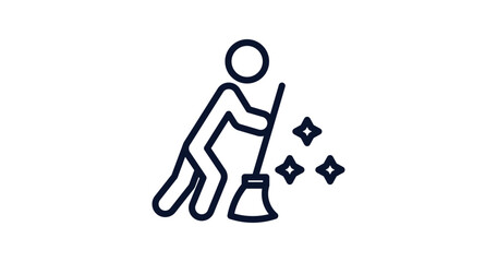 sweeping person icon. Thin line sweeping person icon from people collection. Outline vector isolated on white background. Editable sweeping person symbol