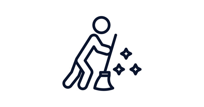 recommend clip art: sweeping person icon. Thin line sweeping person icon from people collection. Outline vector isolated on white background. Editable sweeping person symbol