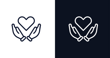 heart in hands icon. Thin line heart in hands icon from people collection. Outline vector isolated on dark blue and white background. Editable heart in hands symbol can be used web and mobile