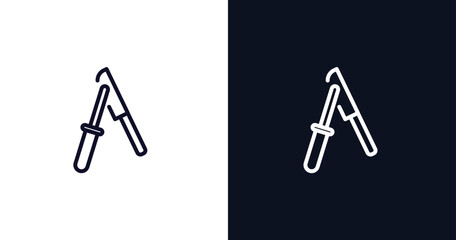 knife sharpener icon. Thin line knife sharpener icon from kitchen collection. Outline vector isolated on dark blue and white background. Editable knife sharpener symbol can be used web and mobile