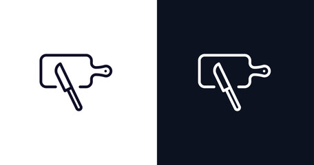 chopping board icon. Thin line chopping board icon from kitchen collection. Outline vector isolated on dark blue and white background. Editable chopping board symbol can be used web and mobile