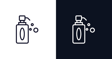 soap dispenser icon. Thin line soap dispenser icon from kitchen collection. Outline vector isolated on dark blue and white background. Editable soap dispenser symbol can be used web and mobile - obrazy, fototapety, plakaty