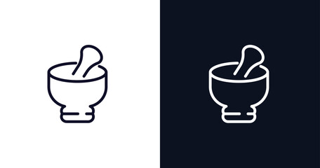 mortar icon. Thin line mortar icon from kitchen collection. Outline vector isolated on dark blue and white background. Editable mortar symbol can be used web and mobile