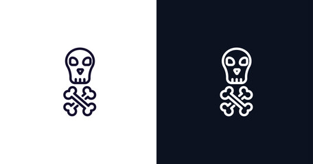 skeleton icon. Thin line skeleton icon from history collection. Outline vector isolated on dark blue and white background. Editable skeleton symbol can be used web and mobile