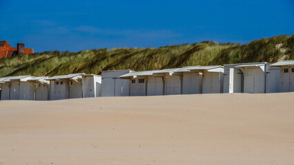 Fototapeta na wymiar beach huts at the beach in Belgium. 