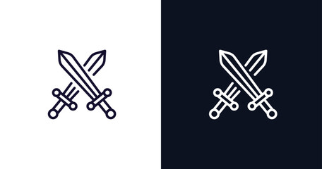 swords icon. Thin line swords icon from history collection. Outline vector isolated on dark blue and white background. Editable swords symbol can be used web and mobile