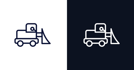 little snowplow icon. Thin line little snowplow icon from construction collection. Outline vector isolated on dark blue and white background. Editable little snowplow symbol can be used web and mobile - obrazy, fototapety, plakaty
