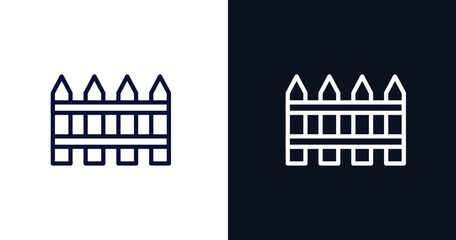 Fototapeta premium garden fence icon. Thin line garden fence icon from construction collection. Outline vector isolated on dark blue and white background. Editable garden fence symbol can be used web and mobile
