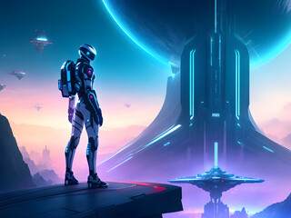 person in the futuristic city