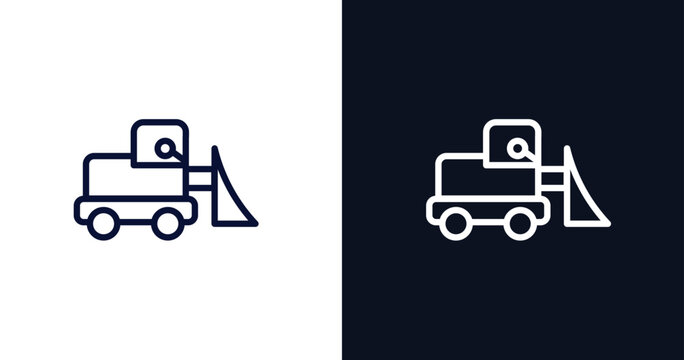 little snowplow icon. Thin line little snowplow icon from construction collection. Outline vector isolated on dark blue and white background. Editable little snowplow symbol can be used web and mobile