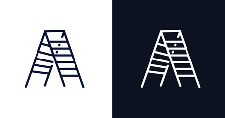 double ladder icon. Thin line double ladder icon from construction collection. Outline vector isolated on dark blue and white background. Editable double ladder symbol can be used web and mobile