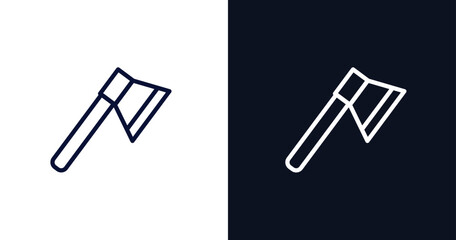 inclined ax icon. Thin line inclined ax icon from construction collection. Outline vector isolated on dark blue and white background. Editable inclined ax symbol can be used web and mobile