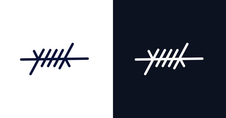 barbed wire icon. Thin line barbed wire icon from military and war and  collection. Outline vector isolated on dark blue and white background. Editable barbed wire symbol can be used web and mobile
