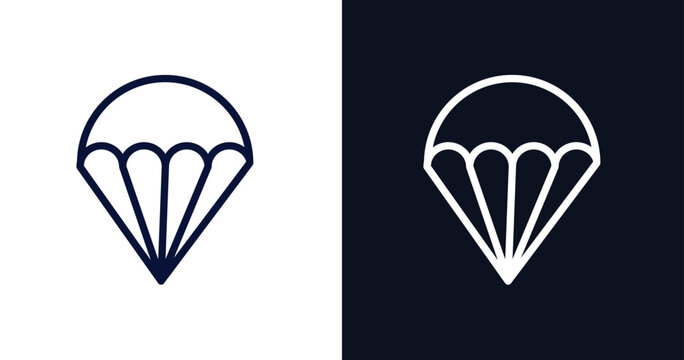 parachute icon. Thin line parachute icon from military and war and  collection. Outline vector isolated on dark blue and white background. Editable parachute symbol can be used web and mobile
