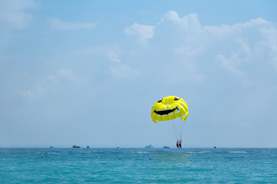 Parasailing over the Mediterranian sea