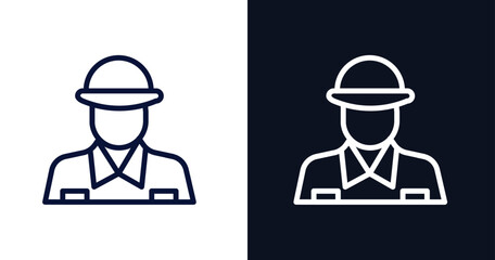 soldier icon. Thin line soldier icon from military and war and  collection. Outline vector isolated on dark blue and white background. Editable soldier symbol can be used web and mobile