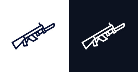 bayonet on rifle icon. Thin line bayonet on rifle icon from military and war and  collection. Outline vector isolated on dark blue and white background