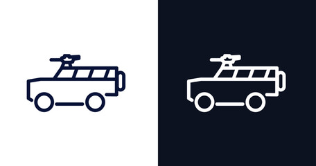 armored vehicle icon. Thin line armored vehicle icon from military and war and  collection. Outline vector isolated on dark blue and white background.