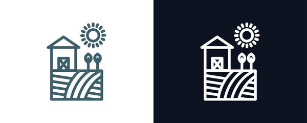 farm icon. Thin line farm icon from agriculture and farm collection. Outline vector isolated on dark blue and white background. Editable farm symbol can be used web and mobile
