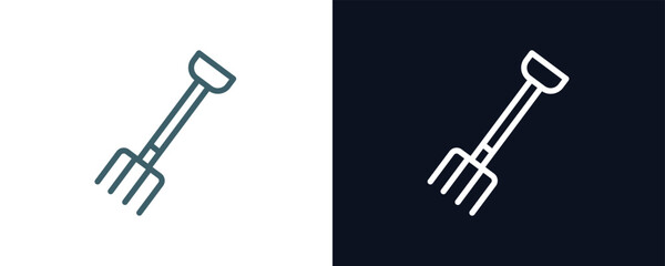 pitchfork icon. Thin line pitchfork icon from agriculture and farm collection. Outline vector isolated on dark blue and white background. Editable pitchfork symbol can be used web and mobile
