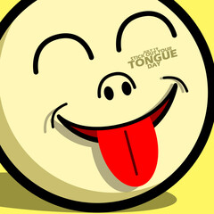 Smiling cute character sticking out tongue with bold text on light yellow background to commemorate Stick Out Your Tongue Day on July 19