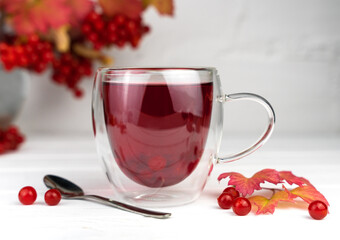 Delicious and healthy berry tea. Seasonal healthy drink. Close-up. Selective focus.