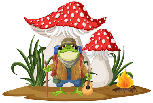 Adventurous Frog Traveler Cartoon Character