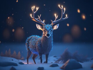 magic festive reindeer covered in glowing garland, AI Generated