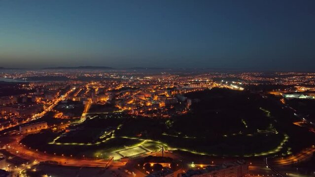 Drone footage from Almada in Portugal. Before dawn.