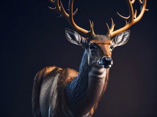 deer with antlers on dark background, AI generated