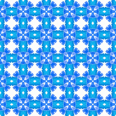 Watercolor ikat repeating tile border. Blue fine