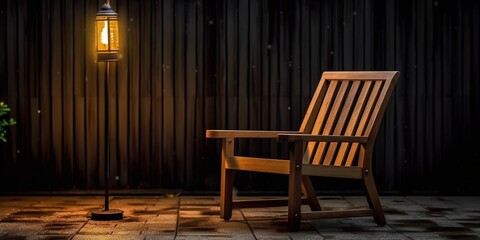 Fototapeta na wymiar Wooden sitting chair to cool down blurred background, AI Generated