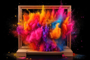 Fototapeta na wymiar Product display frame with colorful powder paint. Generative AI