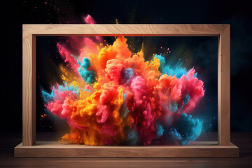 Fototapeta na wymiar Product display frame with colorful powder paint. Generative AI