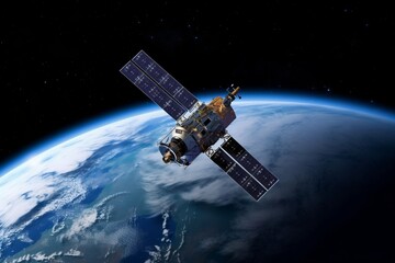 Obraz na płótnie Canvas Orbiting Satellite in Space. AI