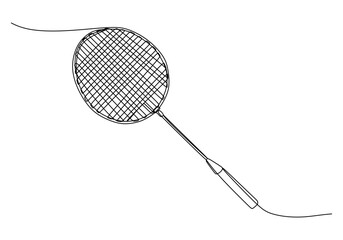Badminton Racket One Line Drawing: Continuous Hand Drawn Sport Theme Object