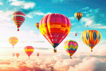 Colorful hot air balloons in air