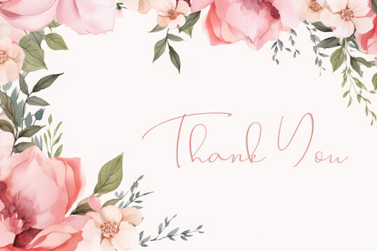 Thank you on bloom flower boarder frame white background.