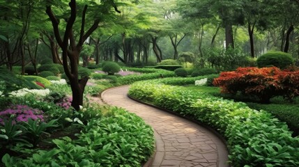 Botanical garden with a variety of plants and flowers. AI generated