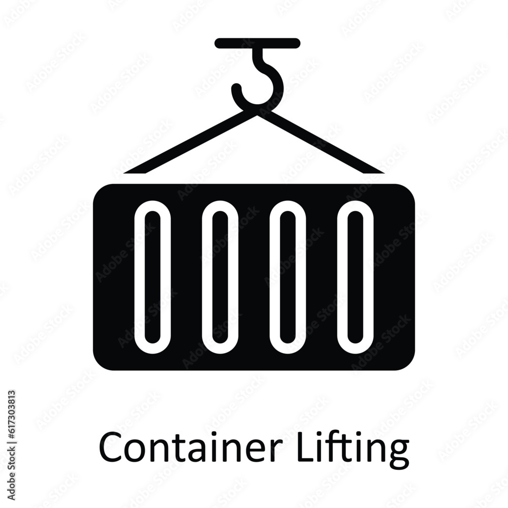 Poster container lifting vector solid icon design illustration. shipping and delivery symbol on white backg