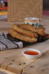 A plate of Cakwe or Cakue. Cakwe is one of the traditional Chinese snacks with a savory taste
