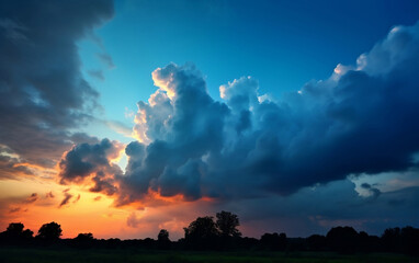 colorful dramatic sky with cloud at sunset. panoramic view, Generative AI