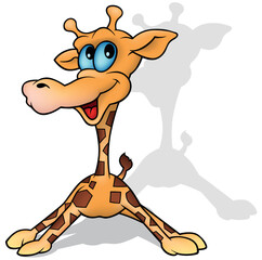 Smiling Giraffe with its Legs Spread Wide on the Ground