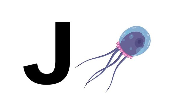 
J letter big black like jellyfish cartoon animation. Animal loop. Educational serie with bold style character for children. Good for education movies, presentation, learning alphabet, etc...