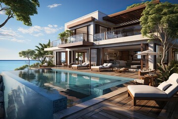 Fototapeta na wymiar 3d rendering of a luxury villa with swimming pool and beach