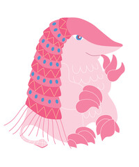 Pink Fairy Armadillo. Chlamyphorus truncatus. Flat vector Isolated on the white background. Unique Animals. This illustration is perfect for postcards, invitation cards and stickers
