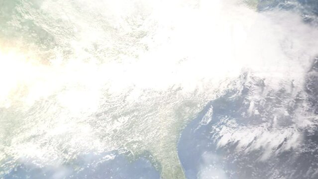 Earth zoom in from space and focus on Clemson, South Carolina, USA. 3D Animation. Background for travel intro.	