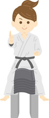 瓦割りをする、女性空手家のイラスト