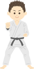 正拳突きをする、男性空手家のイラスト